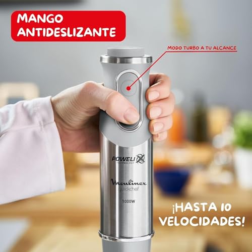 Miniatura 4 de Moulinex Quickchef Dd65ad Batidora De Mano De 1000 W, 10 Velocidades Con Vaso Medidor, Protección Antisalpicaduras, Mango Antideslizante, Alta Potencia Y Velocidades Regulables