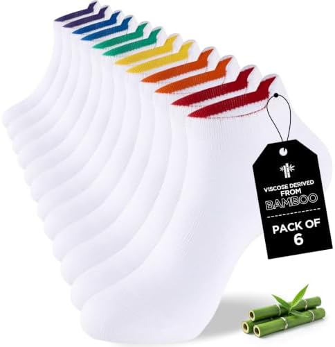 Niorasen Bambus Sneaker Socken für Damen & Herren, 6 Paar | 90% Bambusviskose, atmungsaktiv und feuchtigkeitsableitend; mit Fußgewölbestütze sowie verstärkter Ferse und Spitze.