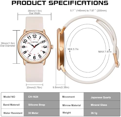 CHEETAH Women's Watch with Precise Quartz Movement: Women's Watch with Luminous Hands and Second Hand - 3ATM Waterproof Women's Watch with Soft Silicone Strap - Easy to Read Gift Watch for Women