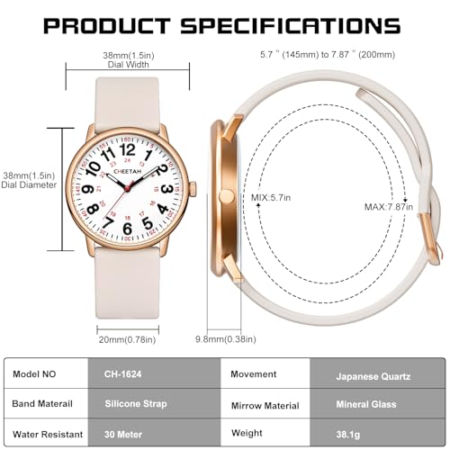 Professional Luminous Nurse Watch for Men and Women | Waterproof Silicone Band, 24-Hour Military Time, Easy Read Dial, Rose Gold Design - Image 3