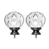 KAMANINA Crystal Netted Texture Replacement Finials for 1 or 7/8 Inch Curtain Rods, Black Drapery Rod Finials with M6 Standard Screws, Set of 2
