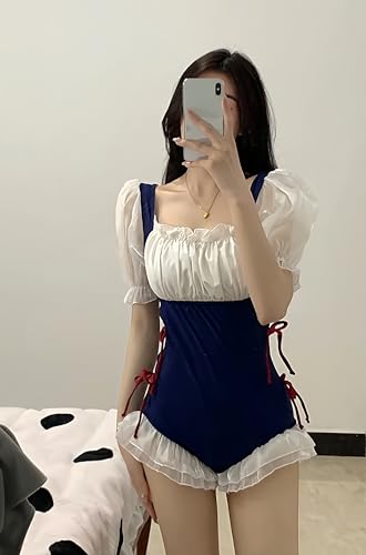 JHTPSLR One Piece Swimsuit for Teen Girls Puffer Sleeve Ruffle Lace Back Up Bathing Suit Balletcore Princess Swimwear4