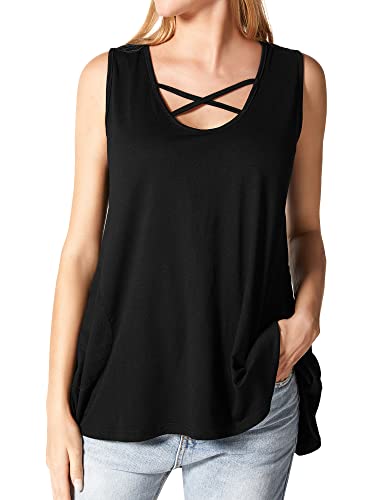 WIEIYM Damen Sommer Tunika Top Ärmellose Blusentop Lässig V-Ausschnitt Tank Top Elegant Shirt Bluse Oberteile, Schwarz XL Cover