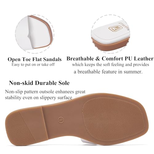 FW FRAN WILLOR Women's Flat Sandals Dressy Comfortable Slide Sandals Fashion Square Open Toe Slip On Beach Sandals for Summer by FW FRAN WILLOR - Used condition - Image 5