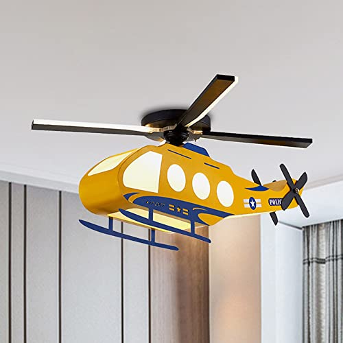 LAKIQ Helicopter LED Ceiling Light Boys Room Semi Flush Mount Light Fixture 3-Color Dimming Children Room Ceiling Lighting Cartoon Yellow LED Flush Mount Ceiling Lamp for Kids Room Boys Bedroom