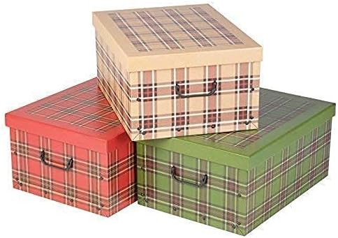 Easygift Products 3 Underbed Collapsible Cardboard Storage Boxes Lightweight With Lids & Handles (Tartan Design)