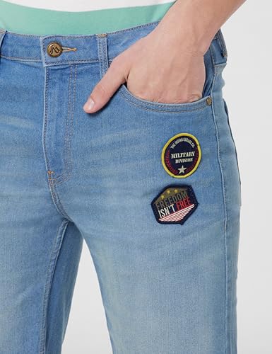Image of The Indian Garage Co Men Slim Fit Solid Mid-Rise Denim Shorts