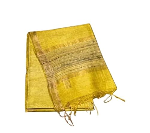Charkha Silk Pwcs Ltd Bhagalpuri Handloom Pure Tussar Muga Silk Saree Gold Temple Zari Border Pure Katiya Silk