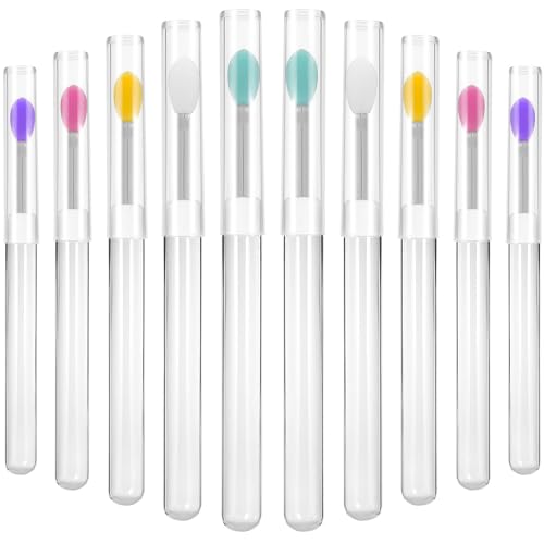 Lurrose 10 Pcs Silicone Lip Brush Applicators with Lids Reusable Lip Balm and Mask Applicator Set Portable 4.21 Inch for Precise Makeup and Travel