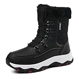 Suiyfit Snow Boots for Women Waterproof Mid-Calf Booties Winter Hiking Boot Durable Warm Fur Lined Boot Non-Slip Warm Climbing Shoes Walking, Cold Weather（black-40.5）