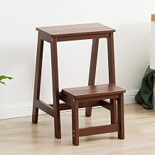 Wooden Foldable Step Stool,Portable Kitchen Step Stool with Wide Non-Slip Pedal,Strong Load-Bearing Capacity,Save Space,for Kitchen Library Office Brown 38x20x55cm