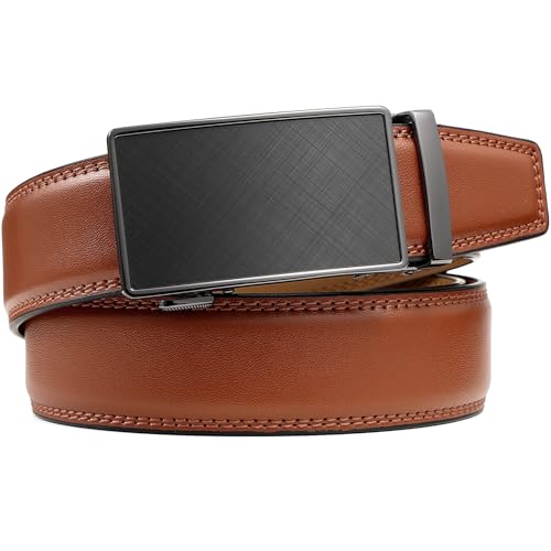 Image of Founders & C Men's Ratchet Belt 1 3 /8 inch,Leather Dress Belt Adjustable with Click Sliding Buckle Trim to Exact Fit