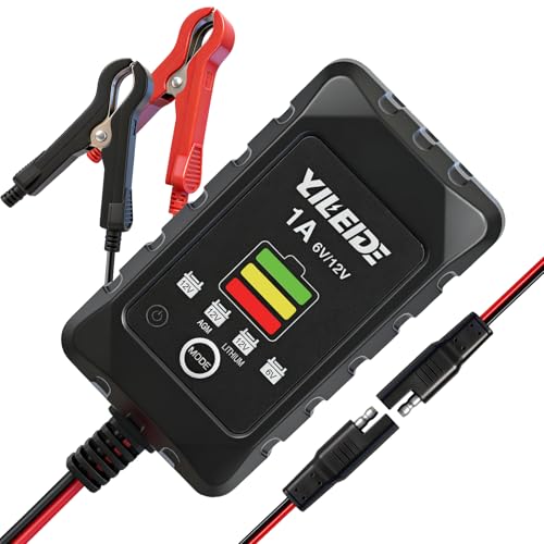 YILEIDE 1A Smart Battery Charger for 6V/12V Lead-Acid & 12V Lithium Batteries- Trickle Charger & Desulfator for car Motorcycle Lawn Mower Boat Motorcycle Snowmobile