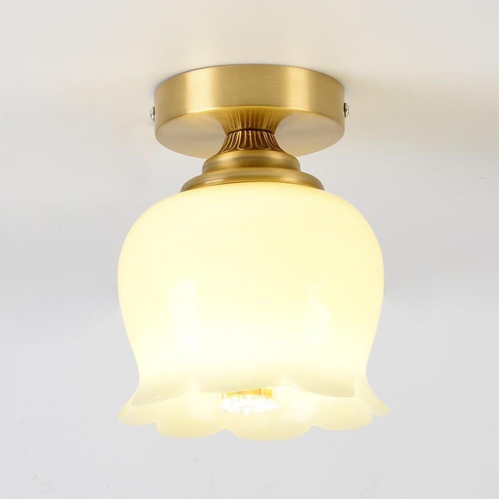 Semi Flush Mount Ceiling Light, Gold Vintage Kitchen Ceiling Light Fixture, Glass Close to Crystal Modern Lighting for Hallway Bathroom Bedroom Porch Entryway