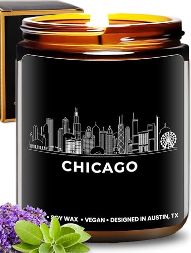 Chicago Candle, Chicago Souvenirs Gifts for Women & Men, Unique City Themed Candles for New Home, Best Sentimental Souvenir Gifts Ideas Moving Away, Home Sick, Birthday, Christmas, Gift-Ready