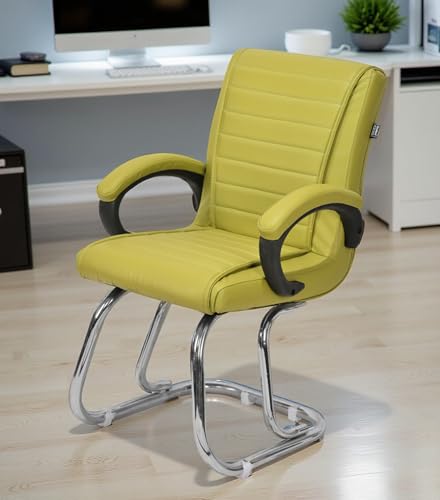 Image of GOYALSON Home Exclusive Visitor Study Reception Chair with Arm Rest and Heavy Frame with Cushioned Seat Back Chair (1, Green, Double Pipe Chrome Frame)