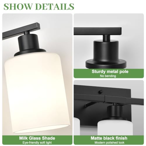 Image of MOKATNG 6-Light Bathroom Light Fixtures, Vanity Light with Milky White Shades, Matte Black Bathroom Light Fixtures Over Mirror, Modern Bathroom Wall Lamp for Mirror Living Room Cabinet Bedroom