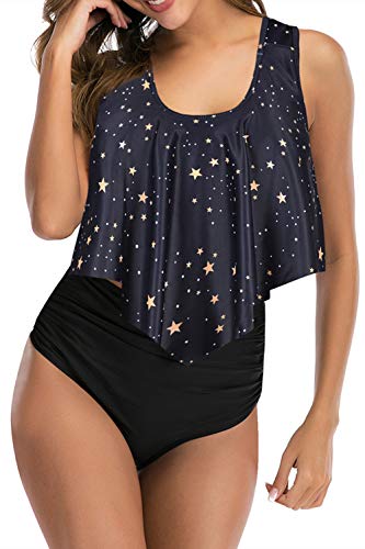 Image of Women High Waisted Bikini Swimsuit Flounce Vintage 2 Piece Bathing Suits