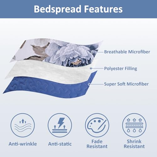 Juego de ropa de cama de flores King azul con colcha de microfibra 7