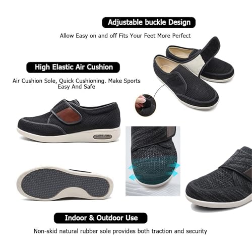 Orthopedic Walking Diabetic Shoes, Casual Mens Elderly Easy Close Adjustable Wide Fit Diabetic Shoes, Non-Slip Closure Wide Fit Edema Swollen Breathable, for Swollen Feet Diabetes Edema3