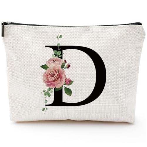 Initial A-Z Personalized Letter Makeup Bag, Monogrammed Bridesmaid Gifts/Presents Cosmetic Bag, Portable Stationery Storage Organizer Pouch, Friendship Love Travel Makeup Bags