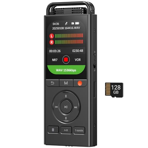Dictaphone Enregistreur Vocal 144 Go - Dictaphone Numérique 3072 Kbps, Écran Large 2,01', Commande...