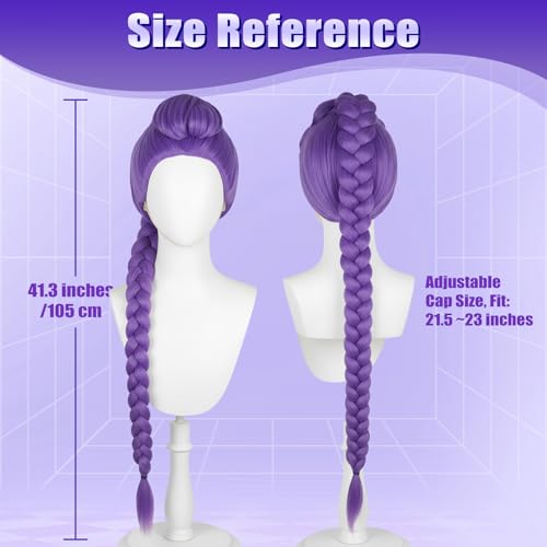 Long Purple Cosplay Wig with Braid Ponytails, Anime Aldult Cosplay Costume for Women Halloween Party Costume3