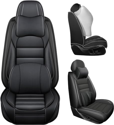 Image of Deluxe Front Covers for Volkswagen Golf SportWagen 2015-2019, Black | Premium Leather, waterproof full coverage, headrest and lumbar support, non-slip comfort for daily commuting