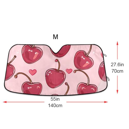 Cherries Hearts Pink Windshield Sunshade Car Sun Shade Blocks UV Rays Visor Protector Accordion Folding Sun Reflector Auto Sunshade for Truck SUV by ALAZA - Image 5