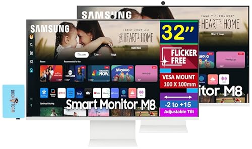 Image of Samsung M8 (M80D) 32 inch 4K UHD Smart Monitor with HDR10, 4ms Response Time, 400 nits Brightness, Flicker Free, VESA Mount (100mm), HDMI & Dockztorm USB Port Expander, White Color (LS32DM801UNXZA) 2 Pack