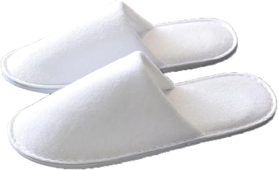 Non-Disposable Guest Slippers,10 Pairs White Non-Slip Terry Cloth Closed Toe Spa Slippers for Hotel, Travel and Home (Color : White, Size : 29.5 cm .6 inches)