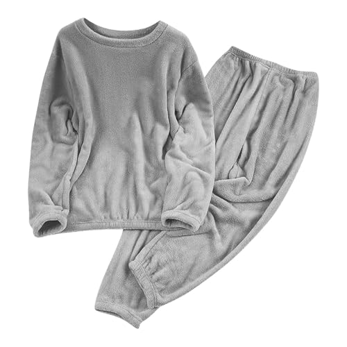 Image of Womens Fluffy Loungewear Pyjamas Sets 2 Piece Sleepwear Casual Loose Fleece Pullover Lounge Pants Plush Thick Winter Nightwear Winter Cozy Pajamas PJs Set Gray