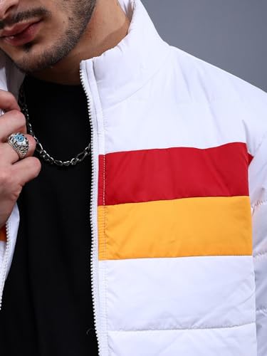 Image of The Indian Garage Co White Regular Fit Colourblocked Puffer Jacket