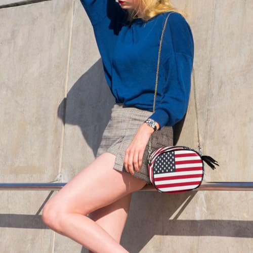 Image of ALAZA Women's American Flags Us Flag PU Leather Crossbody Bag Shoulder Purse with Tassel