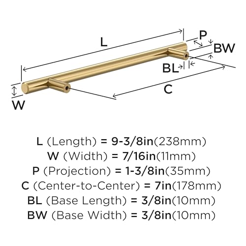 Image of Amerock 7 inch Bar Pulls Champagne Bronze Drawer Pull | 7 inch (178mm) Center-to-Center Mounting Distance and 9-3 /8 inches Overall Length, Durable Carbon Steel Cabinet Hardware
