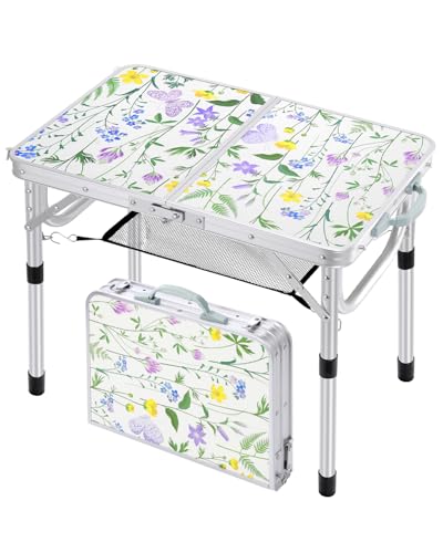 Sportneer Mesa Plegable de Camping, Mesa Pequeña Plegable de Altura Ajustable, Mesas de Camping Portátiles 60cm L x 40cm A, Mesa de 2 Alturas Ajustables con Capa de Malla para Camping al Aire Libre