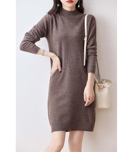 100% Merino Wool Sweater Dress Women's Long Sleeve Mock Neck Pullover Autumn Winter Knitted Long Jumper2