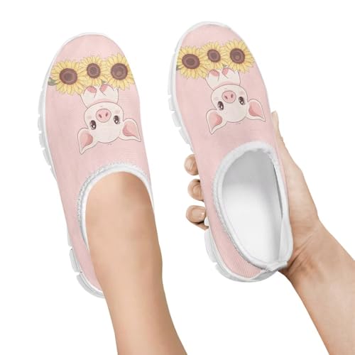 Sunflower Pig Shoes for Girls Big Kid Cute Slip On Tennis Shoes Little Girls Tulip Flower Gym Athletic Shoes Acitve Child Easter Holiday Shoes Purple,Size 313