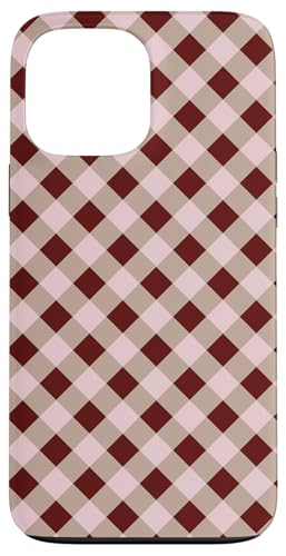 Brown and Pink Gingham Squares Classic Plaid Trendy Pattern X}zP[X iPhone 13 Pro Max p
