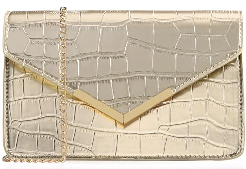 Image of DEXMAY Evening Clutch Handbag for Women Elegant Crocodile Embossed PU Leather Envelope Handheld Crossbody Purse Formal Foldover Dressy Bag Champagne