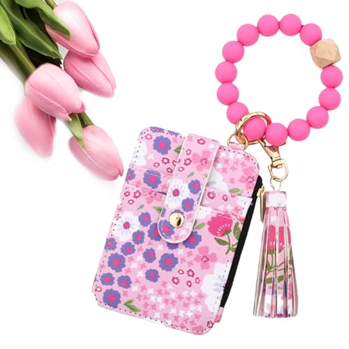 Boho Style Beaded Tassel Keychain Wallet, Boho Beaded Wallet Keychain,Women's BohoBeaded Walletwith Flower Pattern