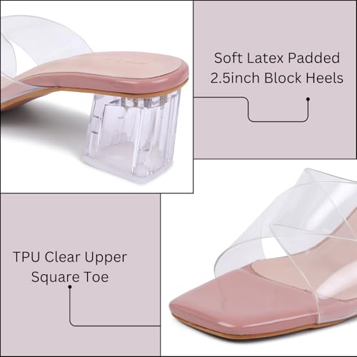 Image of TRASE Transparent Cross Strap Block Heels for Women Stylish | Fashionable Heel Sandals for Girls | Elegant & Formal Footwear