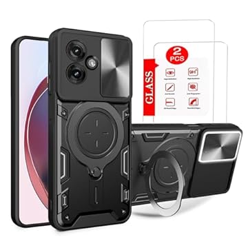 Capa para Motorola Moto G55 Capinha à prova de choque - com protetor de tela, suporte para anel - Preto