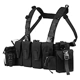 Taktische Chest Rig für Herren, Atmungsaktive Paintball Chest Bag mit Magazintaschen (Black)