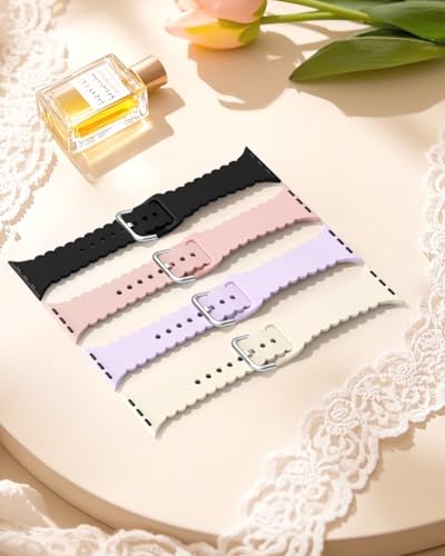 Sunnywoo Lace Sport Silicone Band Compatible with Apple Watch 38mm 40mm 41mm 42mm 44mm 45mm 46mm 49mm for Women, Soft Wristband Waterproof Replacement for iWatch Series Ultra 10 9 8 SE 7 6 5 4 3 2 1