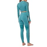 Crop Tops Leggings Anzug Damen Trainingsanzüge Sportanzug Bauchfrei T-Shirts Enges Sweathose High-Waist Jogginganzug Laufen Fitness Suit Sport Bekleidungsset, Mint Grün, Small