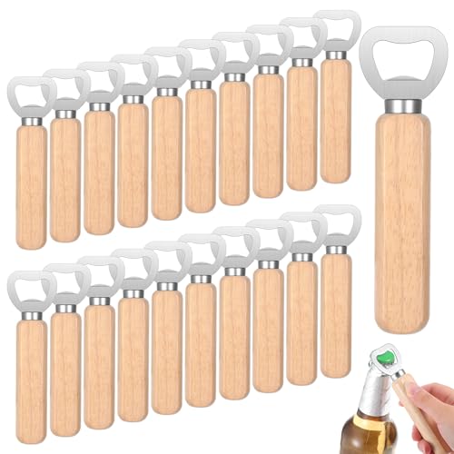 20 Pcs Bottle Opener Bulk with Wooden Handle, Stainless Steel Heavy Duty Engravable Wood Beer Opener for Party Bar Restaurant Kitchen Festivals