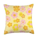 Groovy By Kiki Hippie Psychedelic Flower Power 60's 70's Groovy Boho Daisy Throw Pillow, 18x18,...