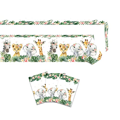 3Ct Safari Plastic Tablecloth Pink Jungle Birthday Baby Shower Banner Wild One Welcome Baby Safari Animal For Girl Garland Party Supplies Decorations 4.2Ft X 8.8Ft #TOP3
