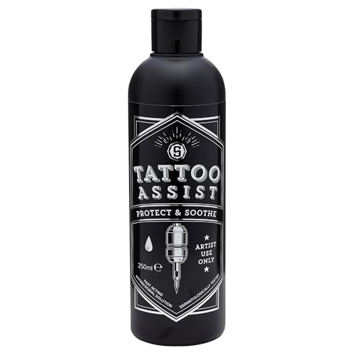 Tattoo Assist Solución para uso por artistas – Limpiador de 250 ml para preparar la piel con hipocloroso de alta pureza para enfriar y aliviar – Limpiador de tatuajes para todos los tipos de piel de
